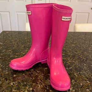 HUNTER Girls Gloss Pink Original Classic Rain Boot